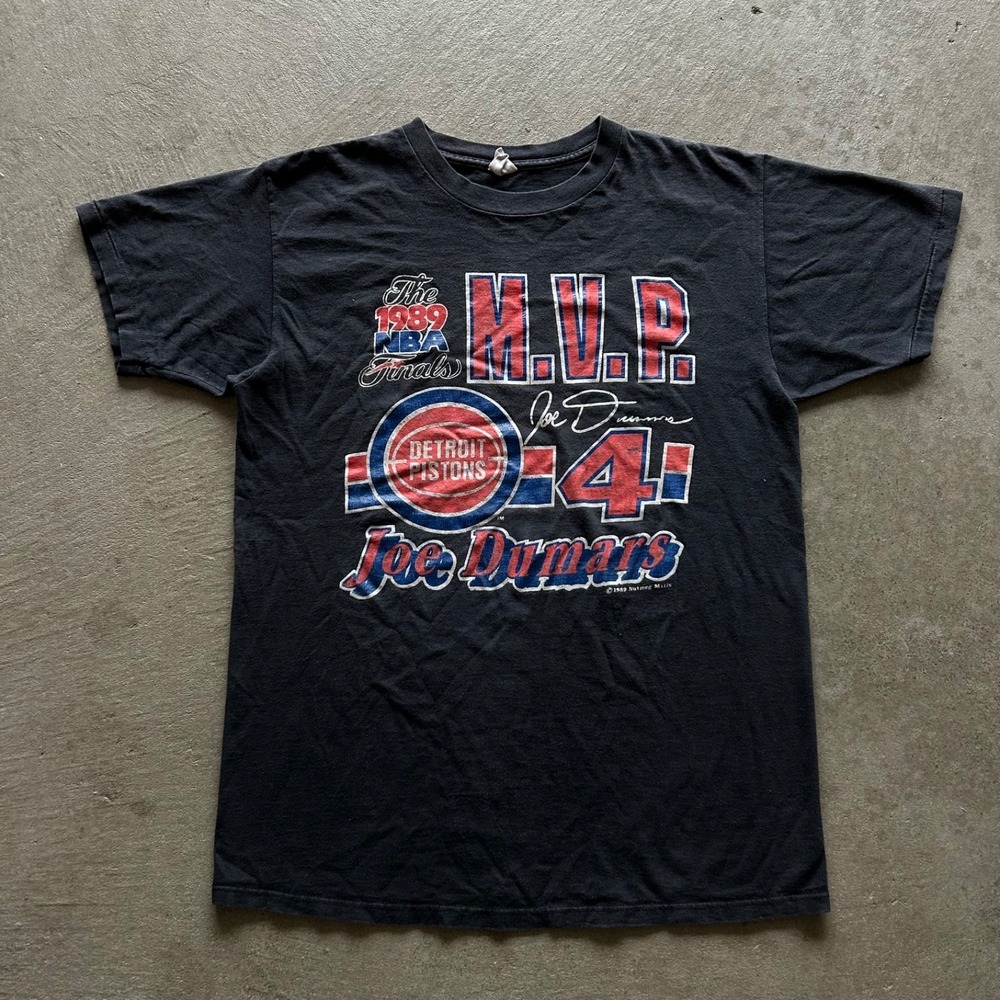 Vintage 1989 Detroit‎ Pistons Shirt Size Large Black Joe Dumars NBA Finals MVP